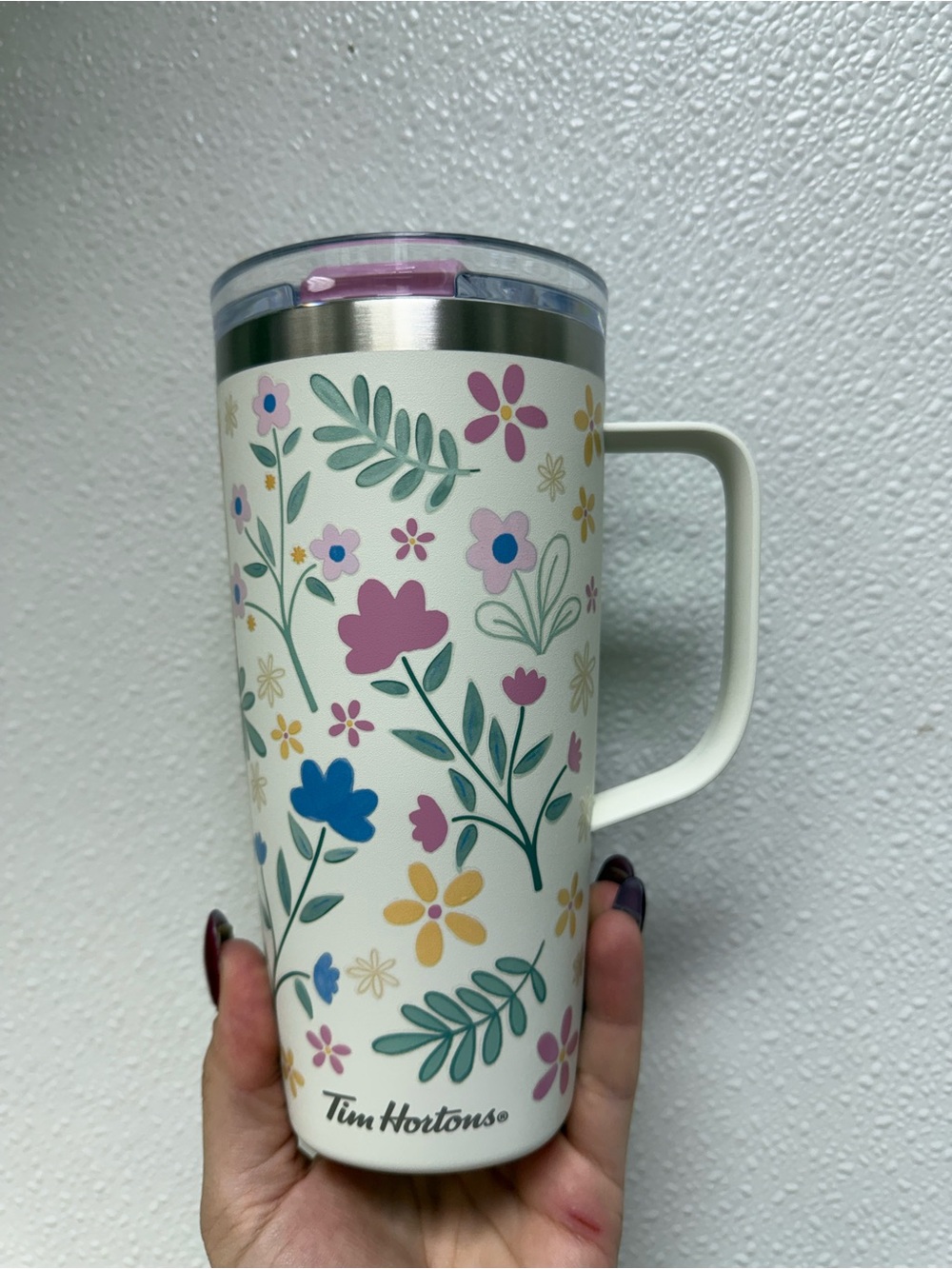 White Floral Insulated Travel Mug with Handle